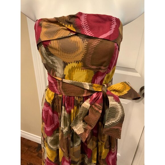 BCBG Max Azria Multicolor Circle Print Strapless Dress With Tie Belt, Size 4 - Picture 2 of 7